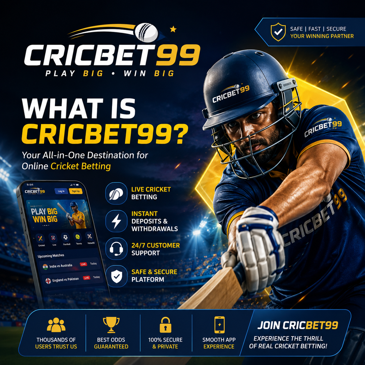 Cricbet99 cricket betting platform with mobile access, live cricket markets and account features